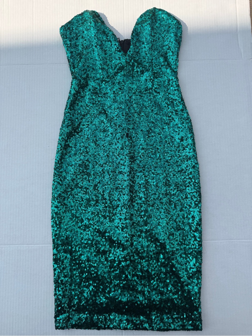 A’GACI Emerald Green Sequin Strapless Mini Dress